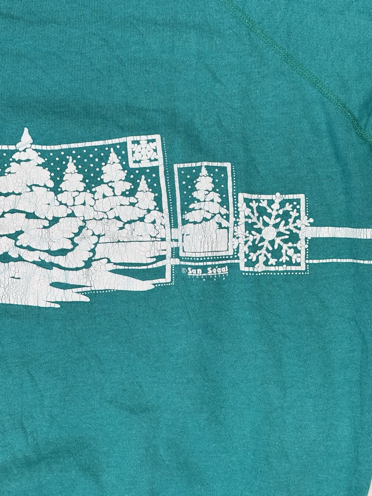 Vintage Green Printed Christmas Graphic Jumper XL