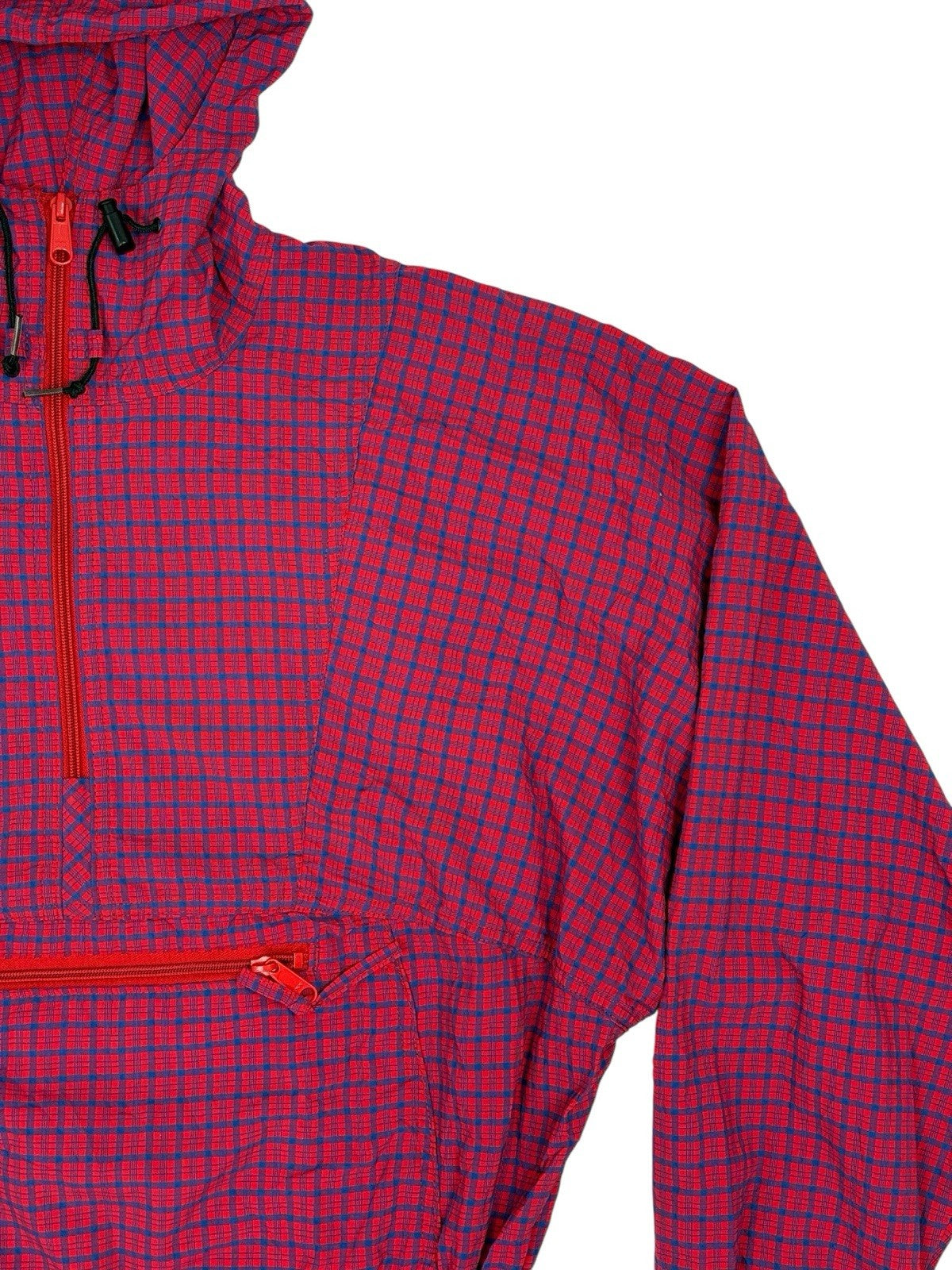 LL Bean Vintage Red Plaid Pullover Hooded Poncho Large