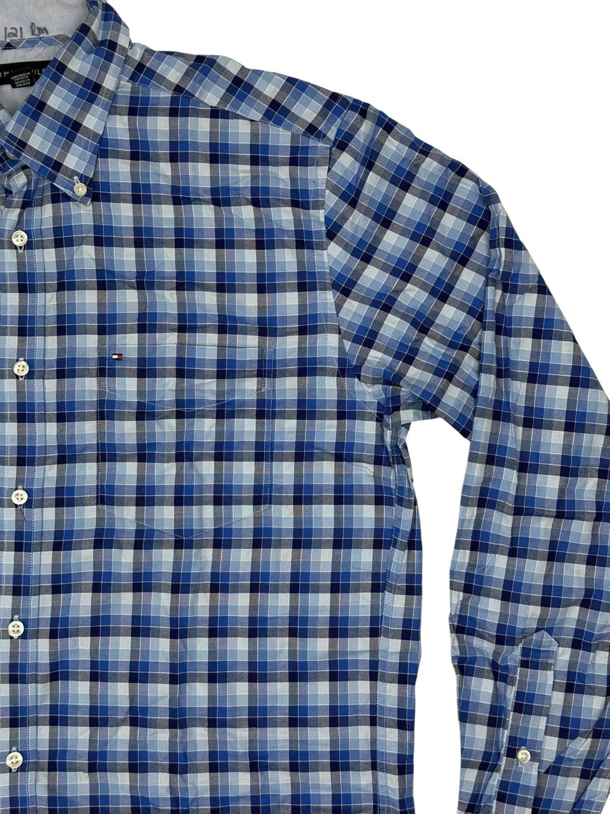 Tommy Hilfiger Blue Plaid Collared Shirt Medium
