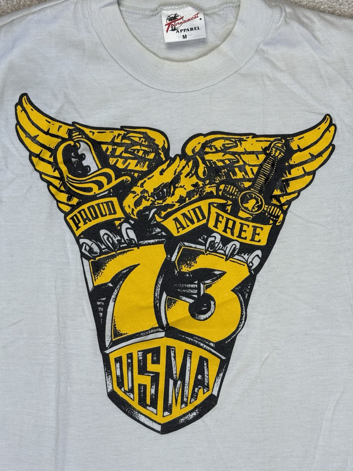Tournament Apparel Vintage USMA Class of 73 White Print Top Medium