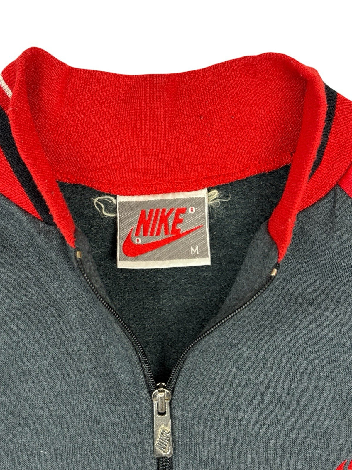 Nike Vintage Grey and Red Zip Bomber Jacket Medium