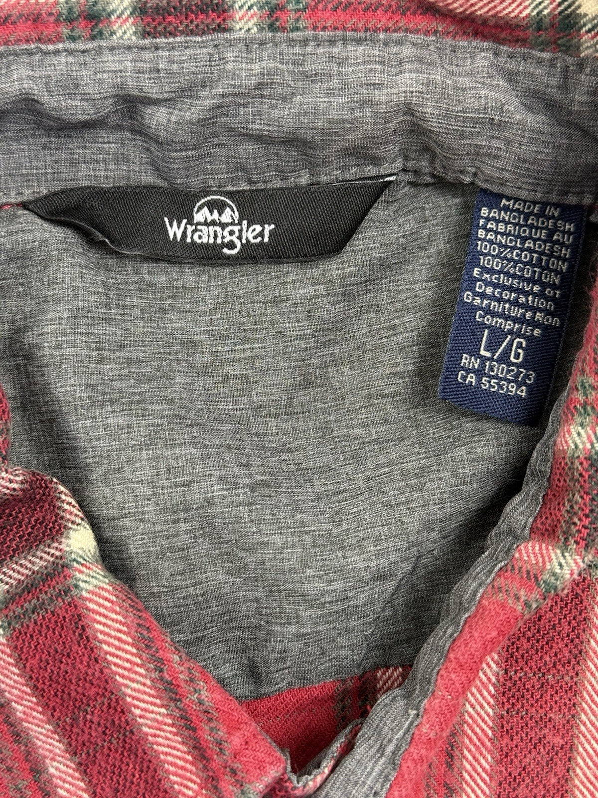 Wrangler Red Plaid Cotton Collared Shirt Large