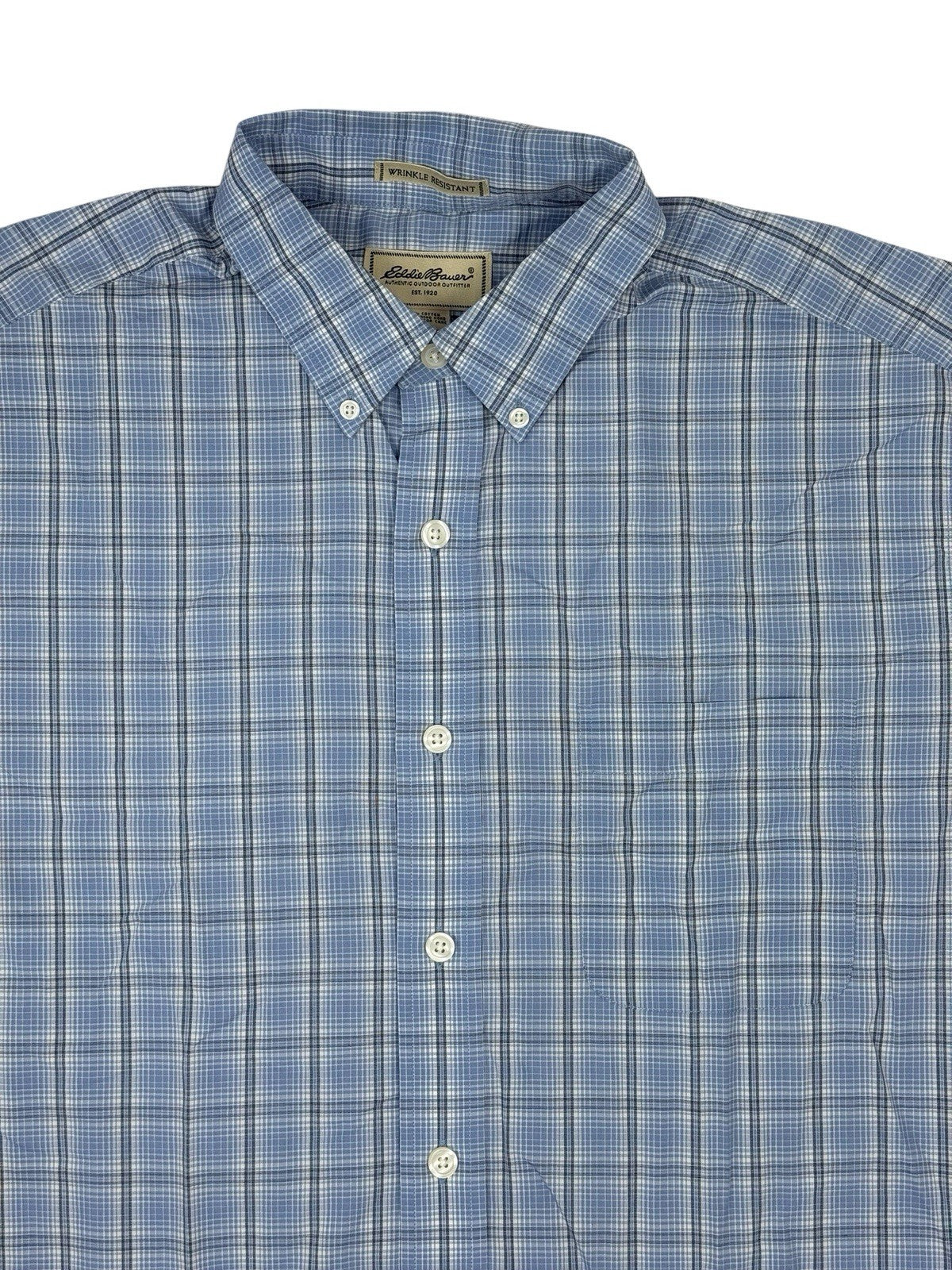 Eddie Bauer Retro Blue Plaid Cotton Collared Shirt Large Tall Fit
