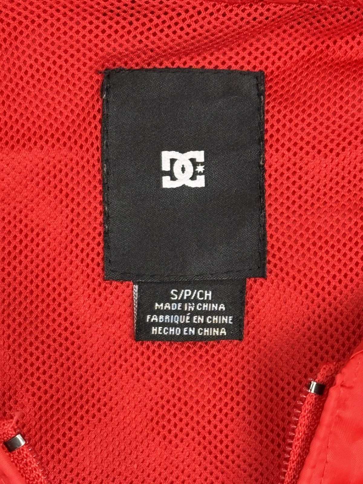 DC Red Hooded Zip Rain Jacket Small