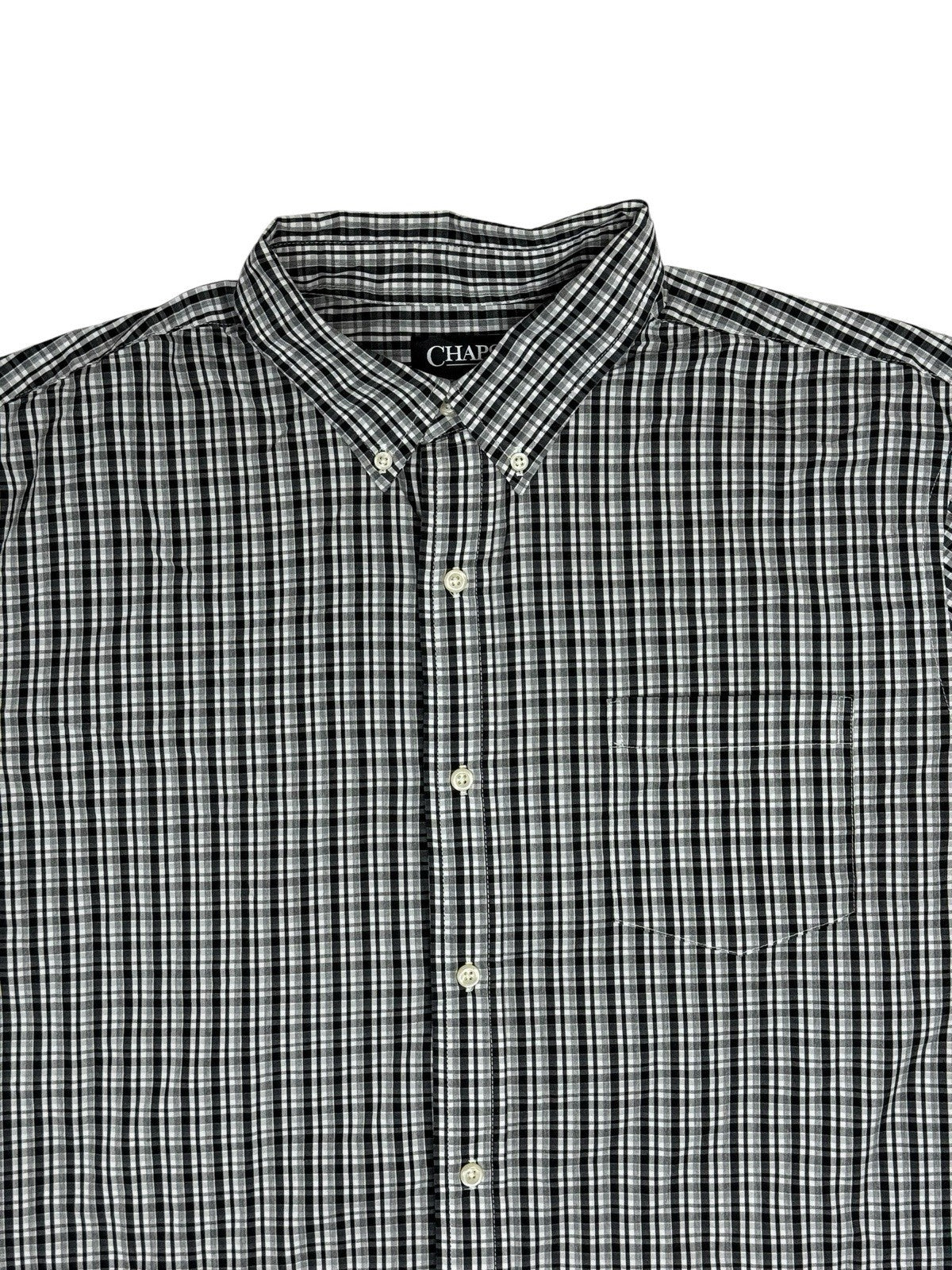 Chaps Black Plaid Stretch Easy Care Shirt 2XL