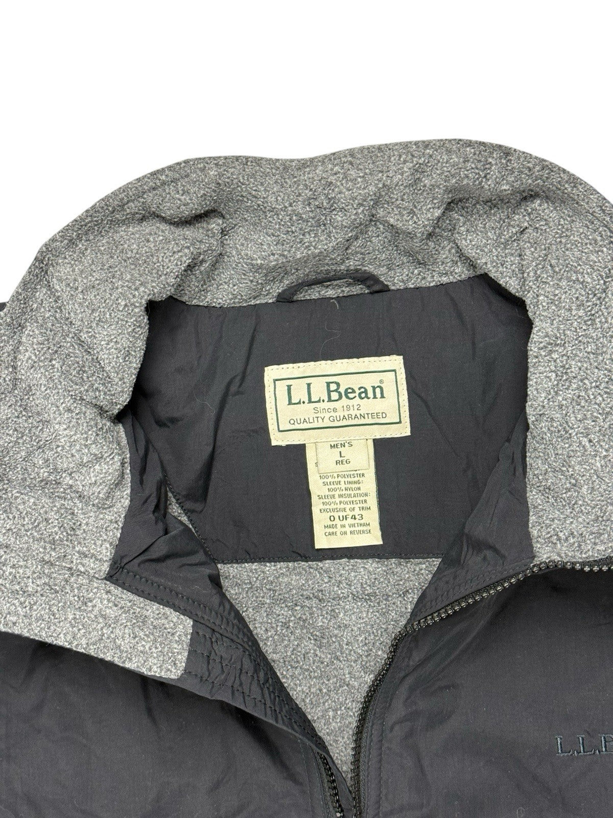 LL Bean Black Zip Fleece Lined Jacket Large