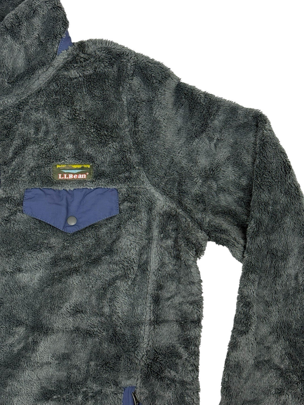 LL Bean Grey Hi-Pile Fleece Snap Jumper Medium