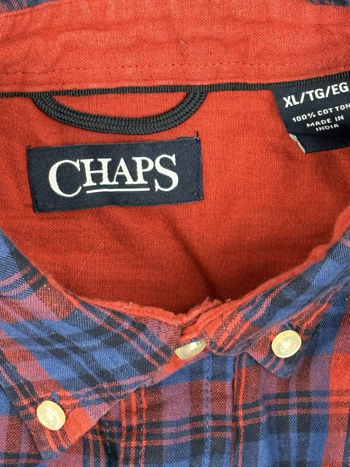 Chaps Retro Blue Plaid Cotton Collared Shirt XL