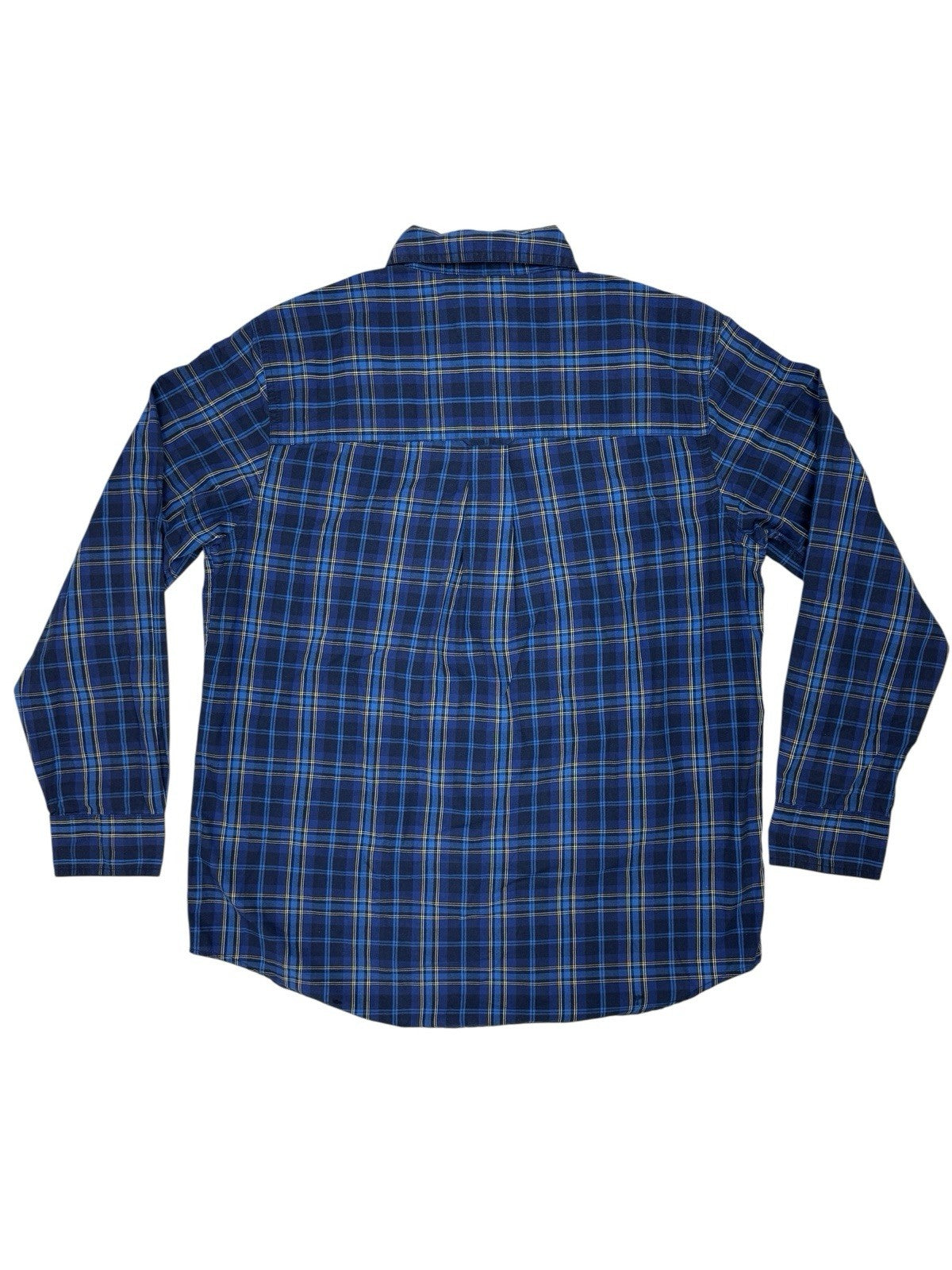 Chaps Blue Cotton Blend Plaid Collared Shirt Medium