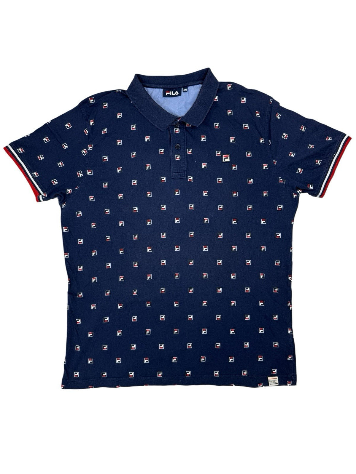 Fila Blue Cotton All Over Logo Polo Top 2XL