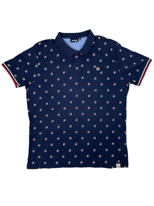 Fila Blue Cotton All Over Logo Polo Top 2XL