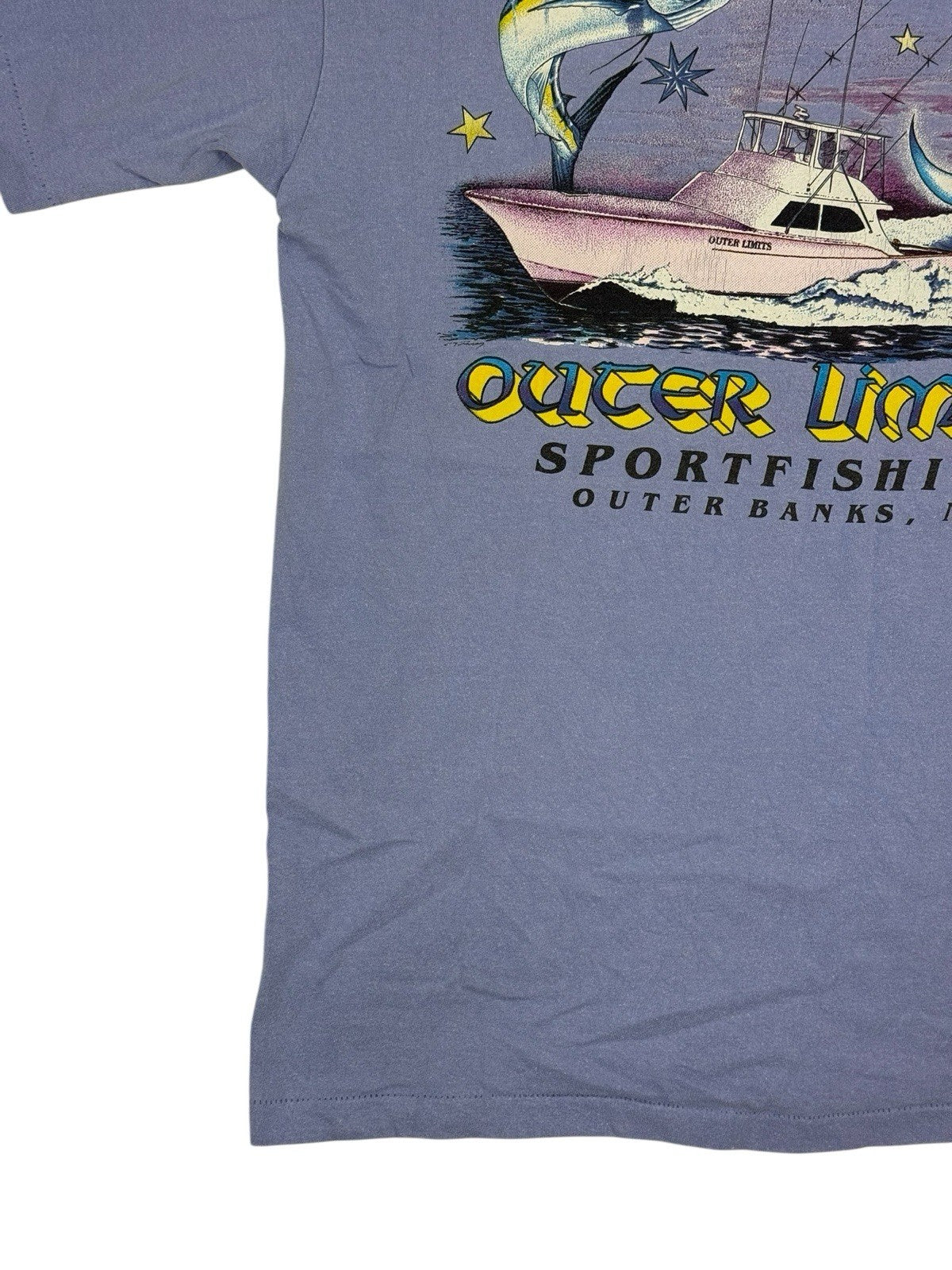 Vintage American Purple Graphic Print Sports Fishing Cotton Top Large