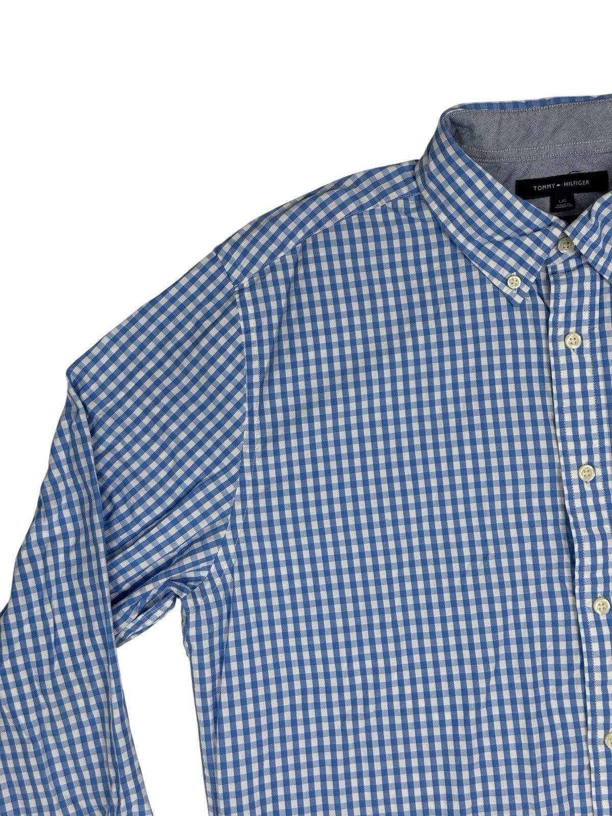 Tommy Hilfiger Blue Check Classic Fit Collared Shirt Large