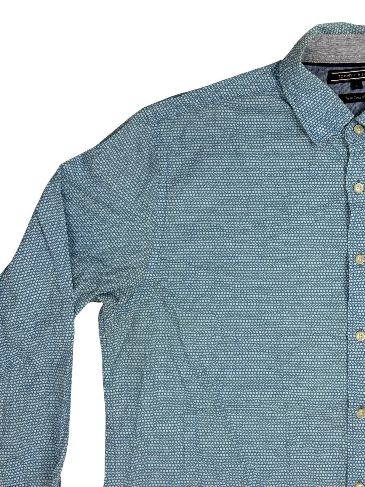 Tommy Hilfiger Blue Polka Dot Collared Shirt Large