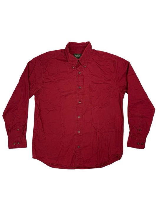 Eddie Bauer Red Cotton Relaxed Fit Collared Shirt Medium