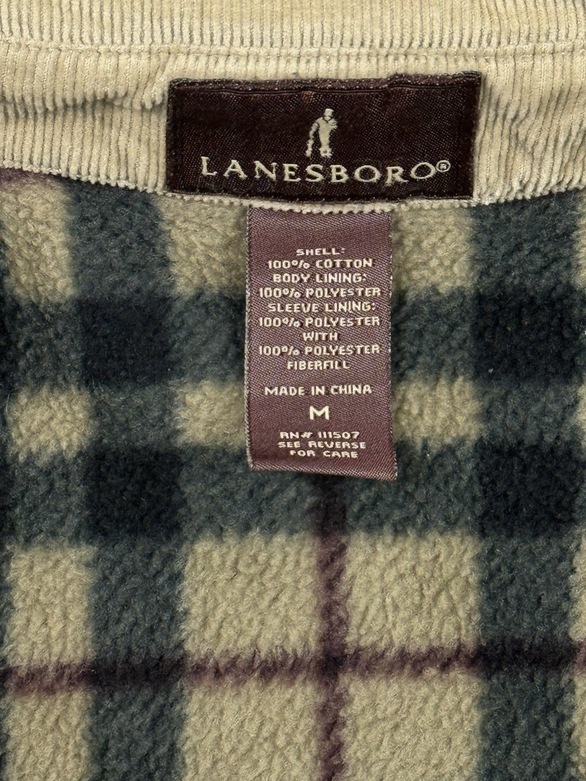 Lanesboro Beige Fleece Lined Corduroy Button Up Jacket Medium