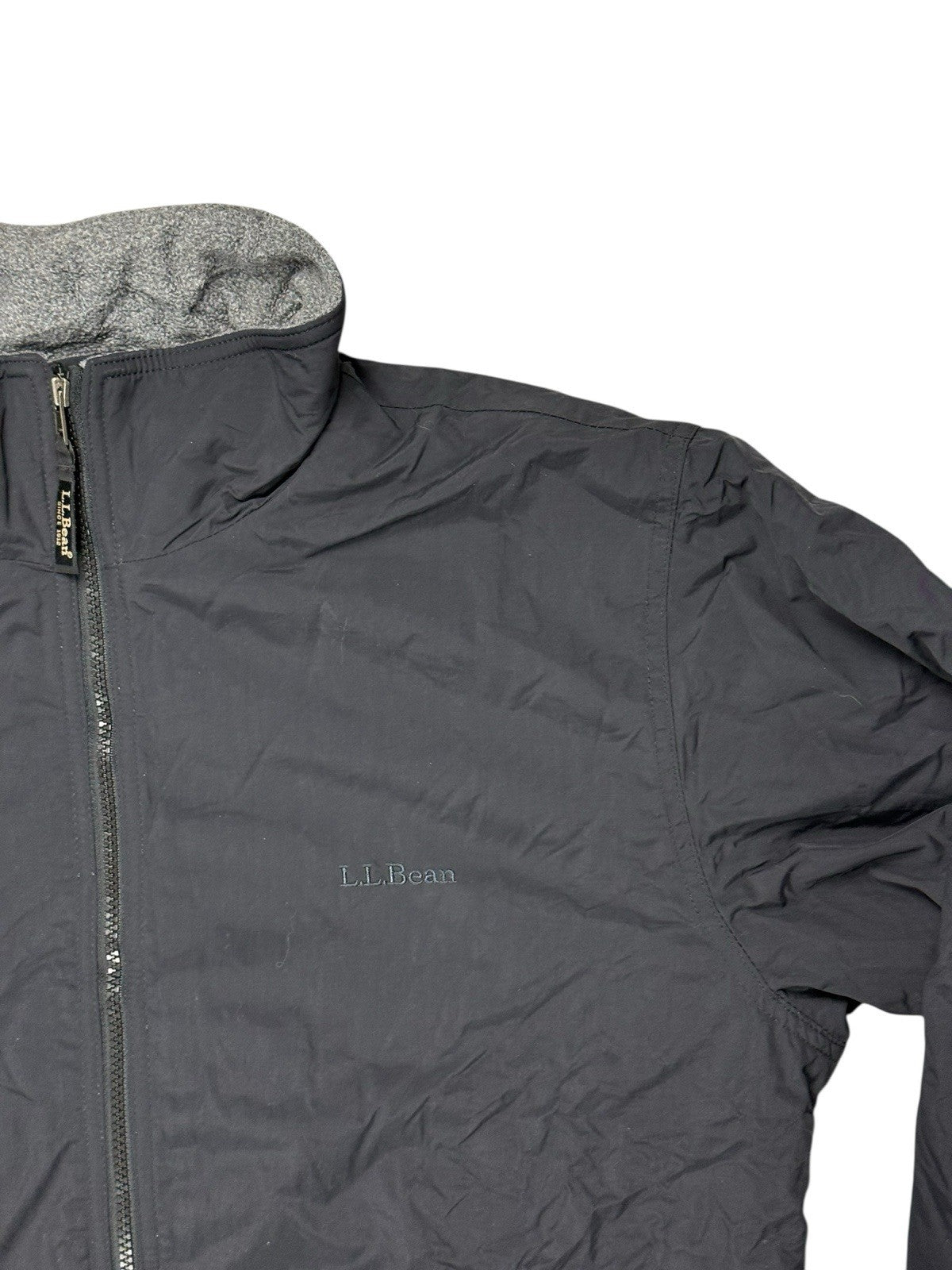 LL Bean Black Zip Fleece Lined Jacket Large