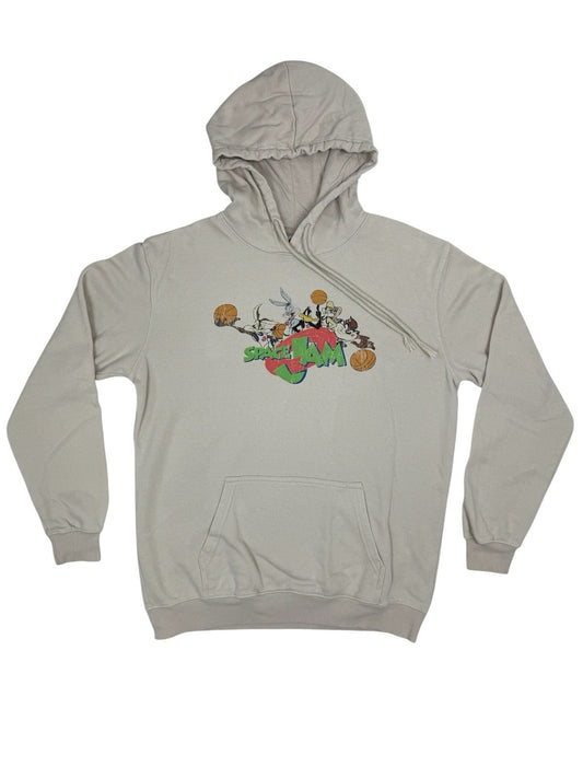 Retro Space Jam Beige Distressed Printed Hoodie Small