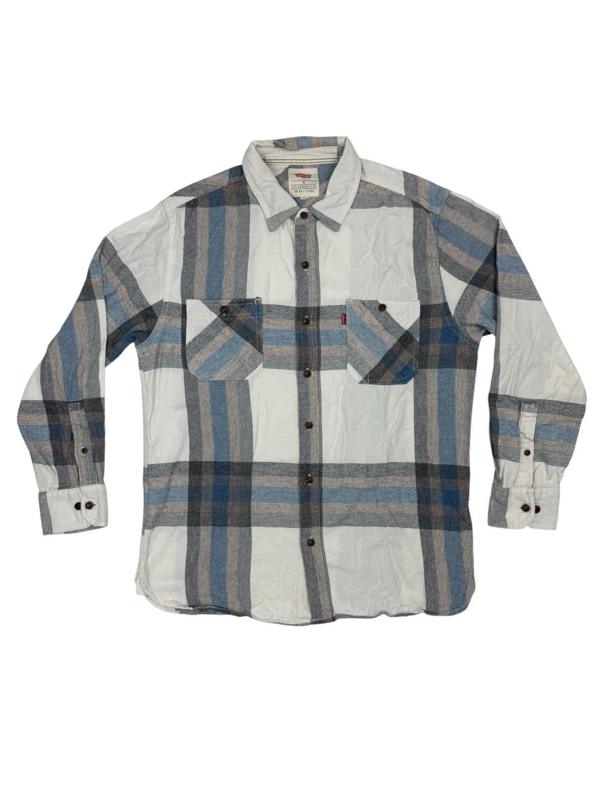 Levi's White Plaid Cotton Collared Shirt Medium