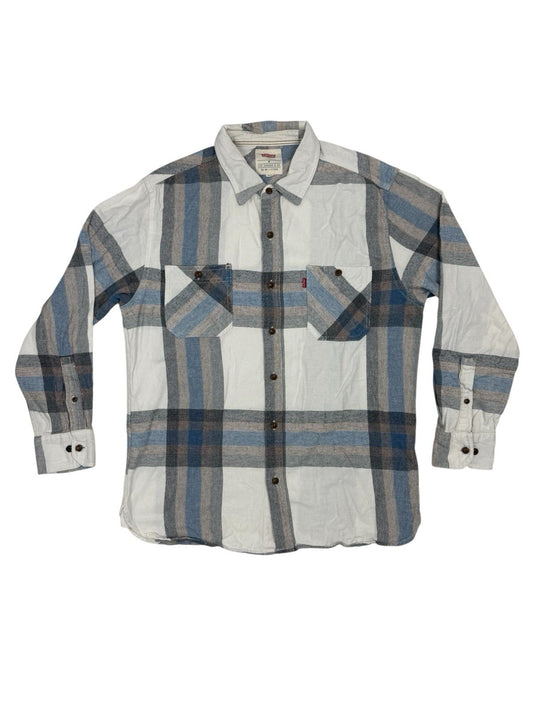 Levi's White Plaid Cotton Collared Shirt Medium