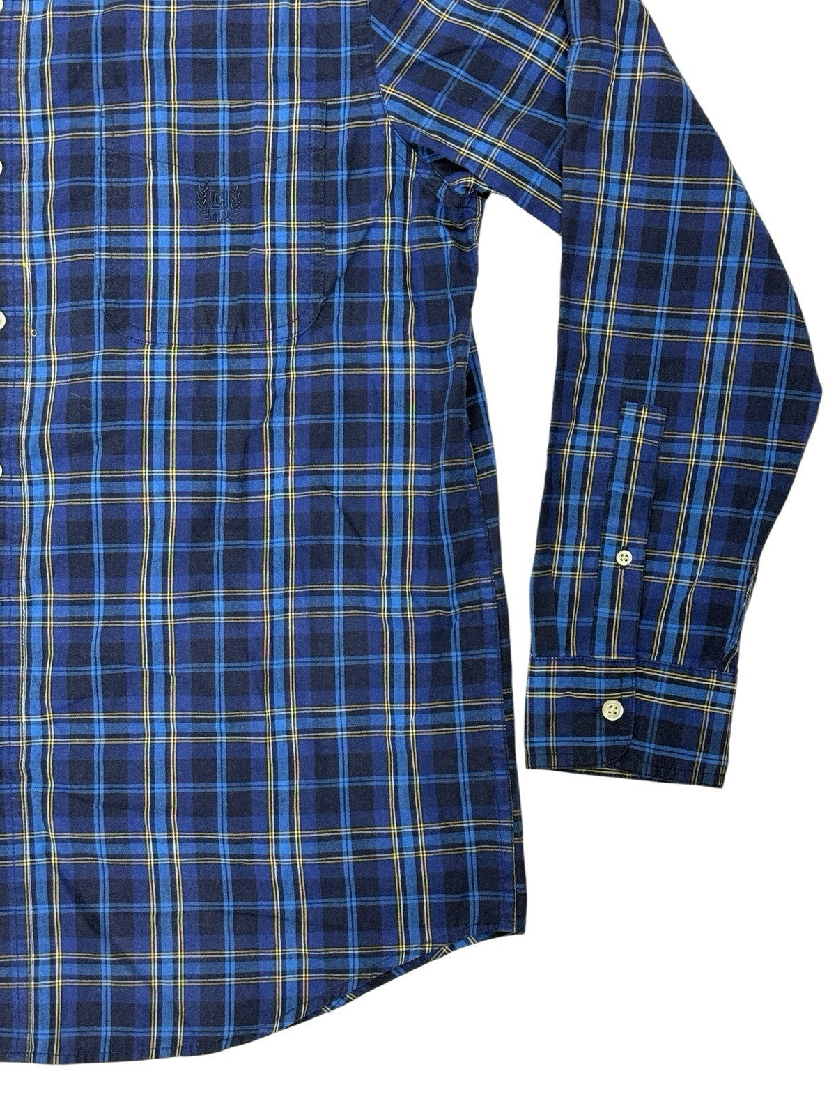 Chaps Blue Cotton Blend Plaid Collared Shirt Medium