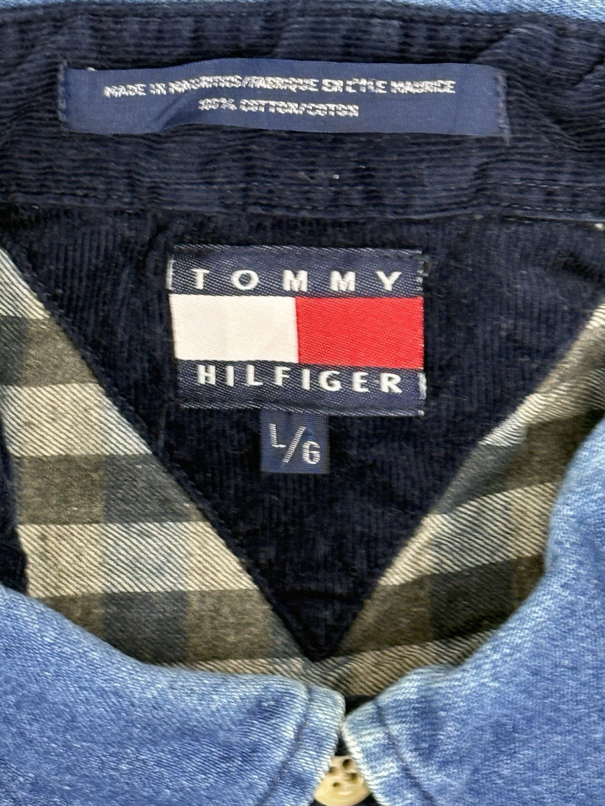 Tommy Hilfiger Blue Check Retro Collared Shirt Large
