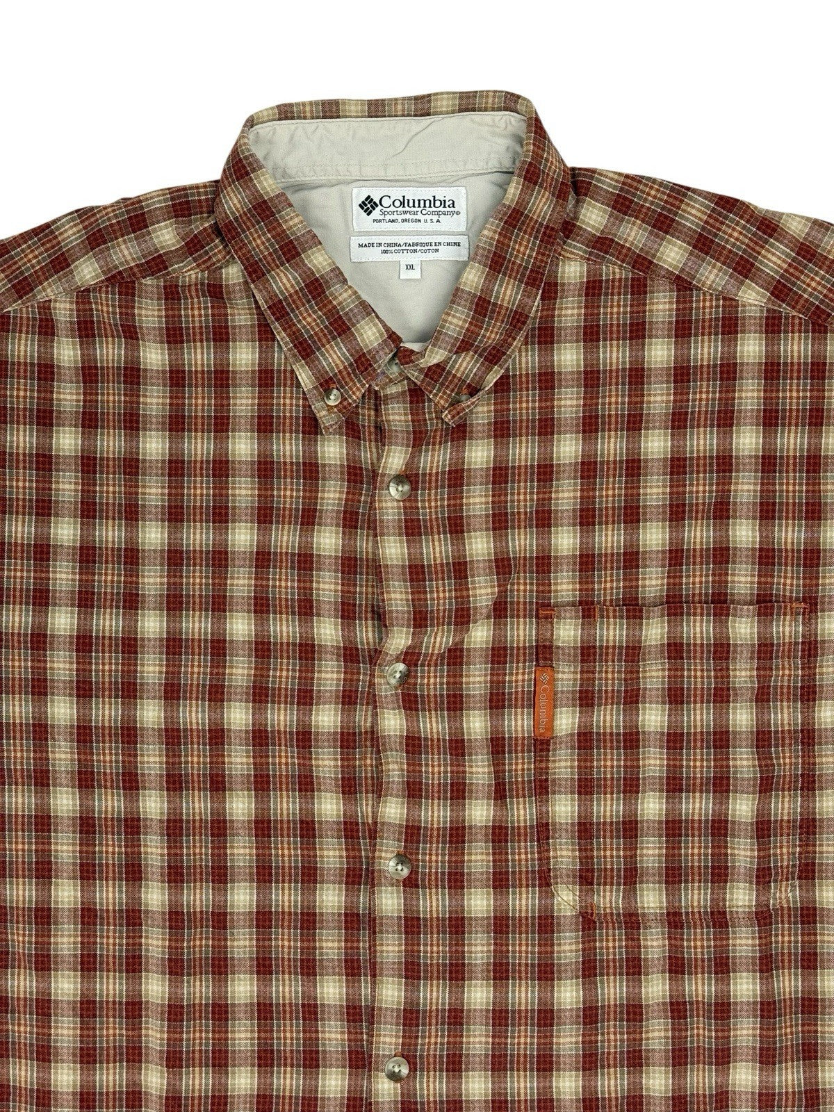 Columbia Red Check Cotton Collared Shirt 2XL