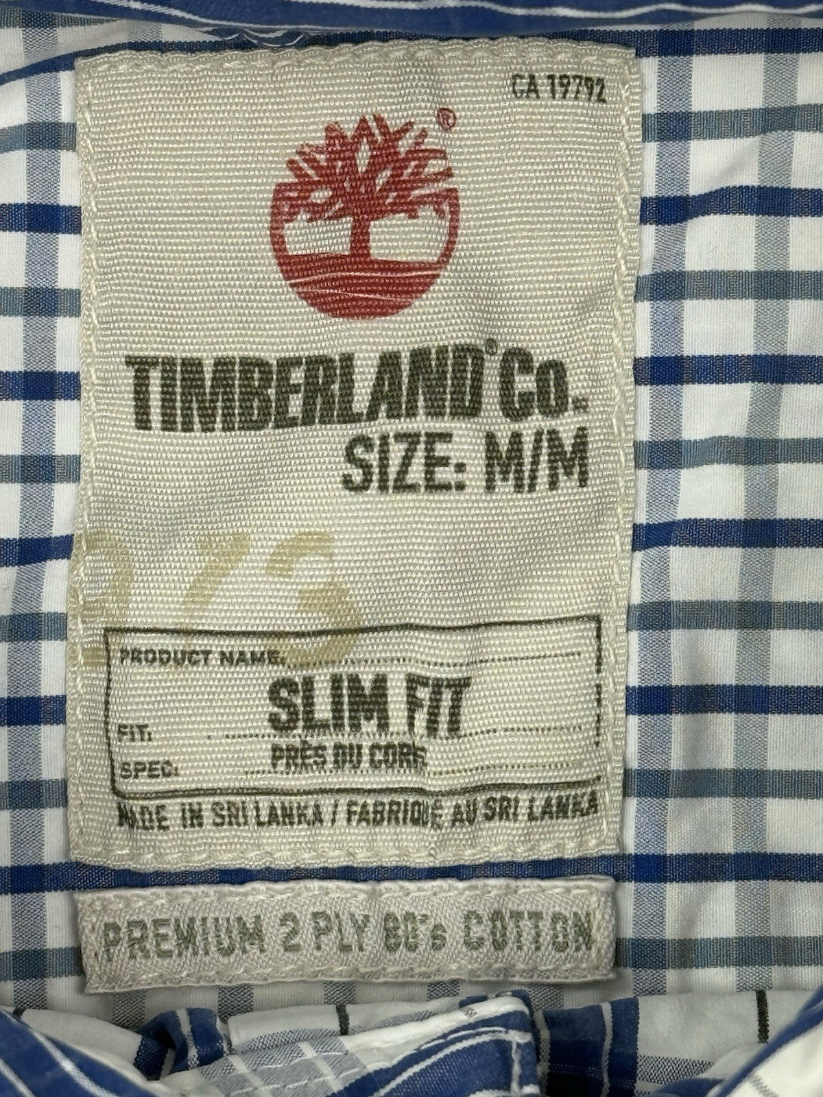 Timberland Blue Plaid Slim Fit Collared Shirt Medium
