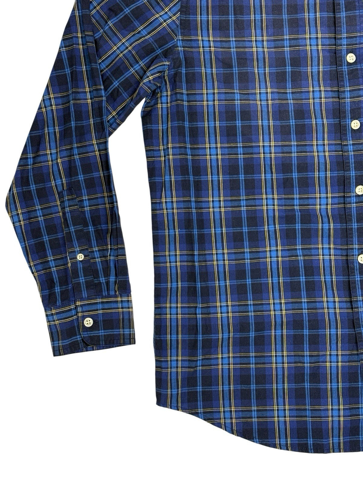 Chaps Blue Cotton Blend Plaid Collared Shirt Medium