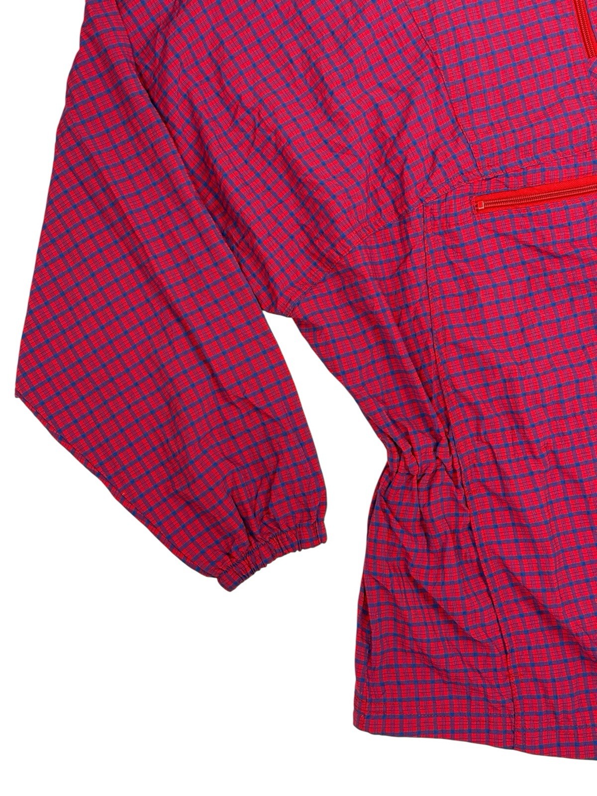 LL Bean Vintage Red Plaid Pullover Hooded Poncho Large