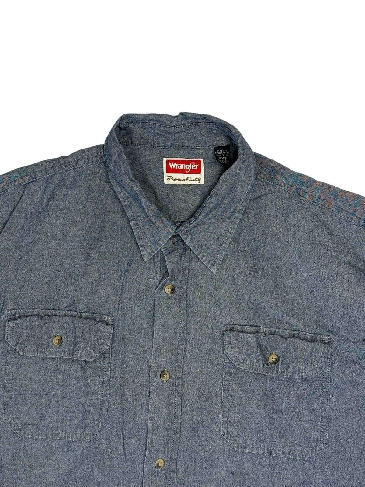 Wrangler Blue Cotton Collared Short Sleeve Shirt 2XL