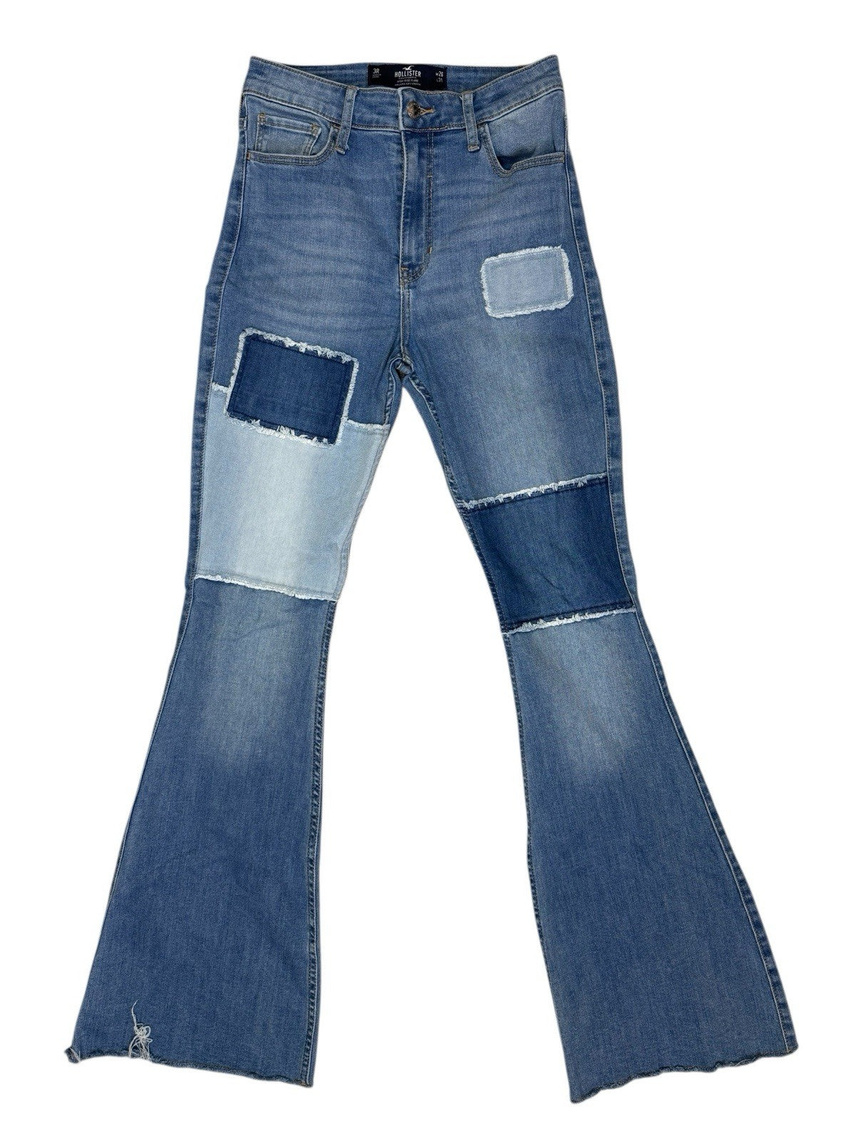Hollister Blue High-Rise Flare Patchwork Jeans 26W 31L