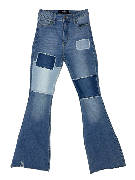 Hollister Blue High-Rise Flare Patchwork Jeans 26W 31L