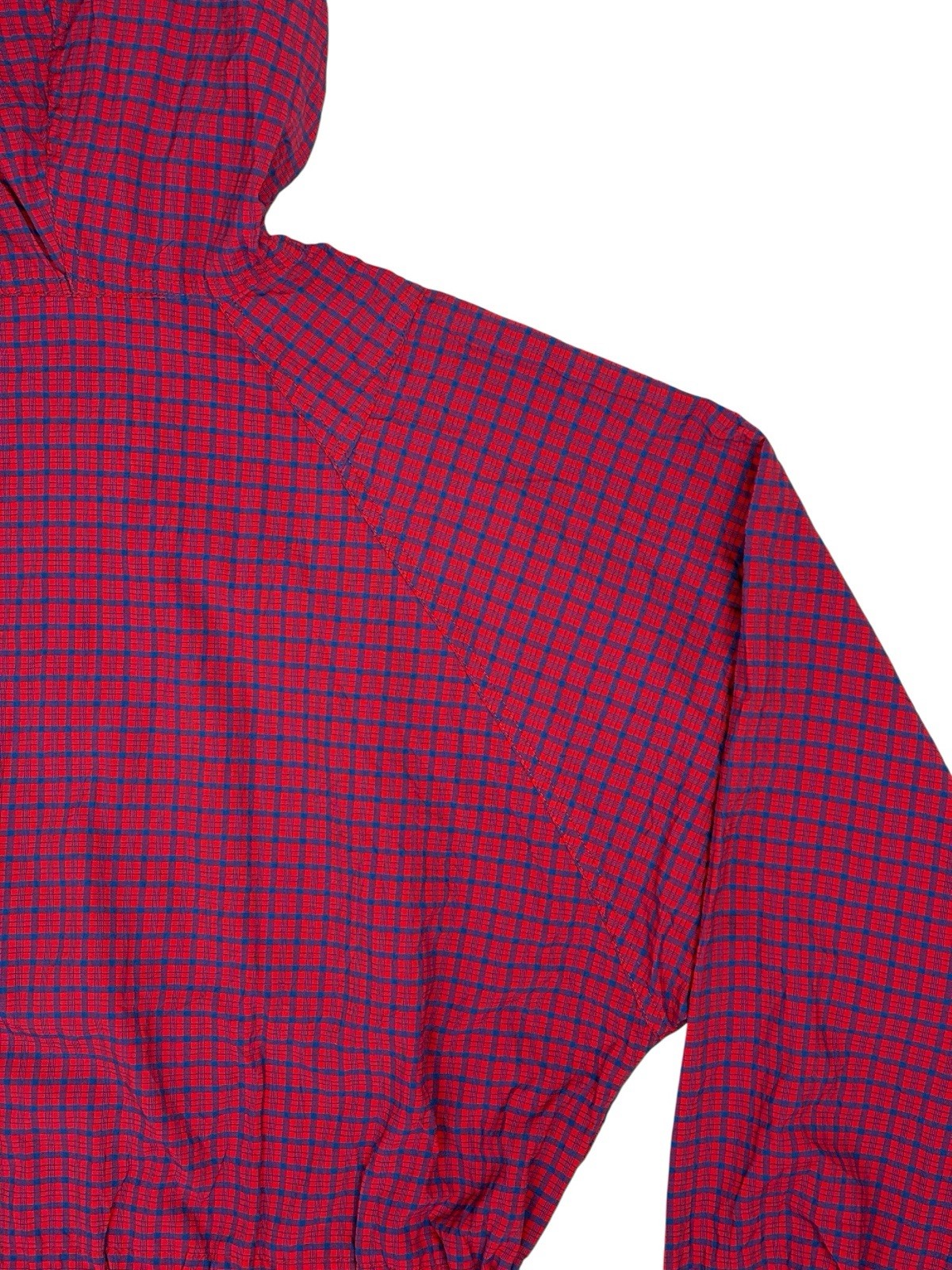 LL Bean Vintage Red Plaid Pullover Hooded Poncho Large