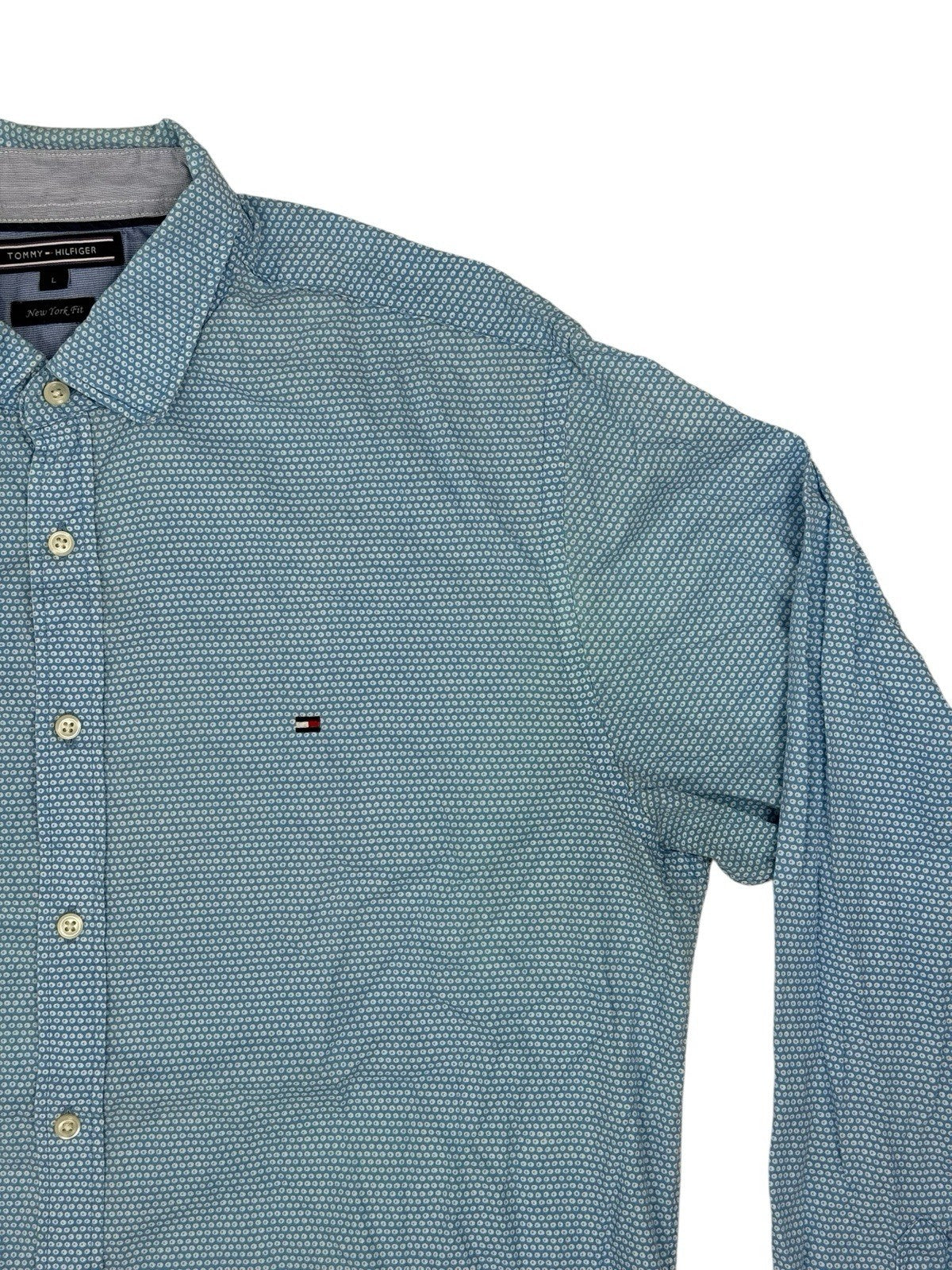 Tommy Hilfiger Blue Polka Dot Collared Shirt Large