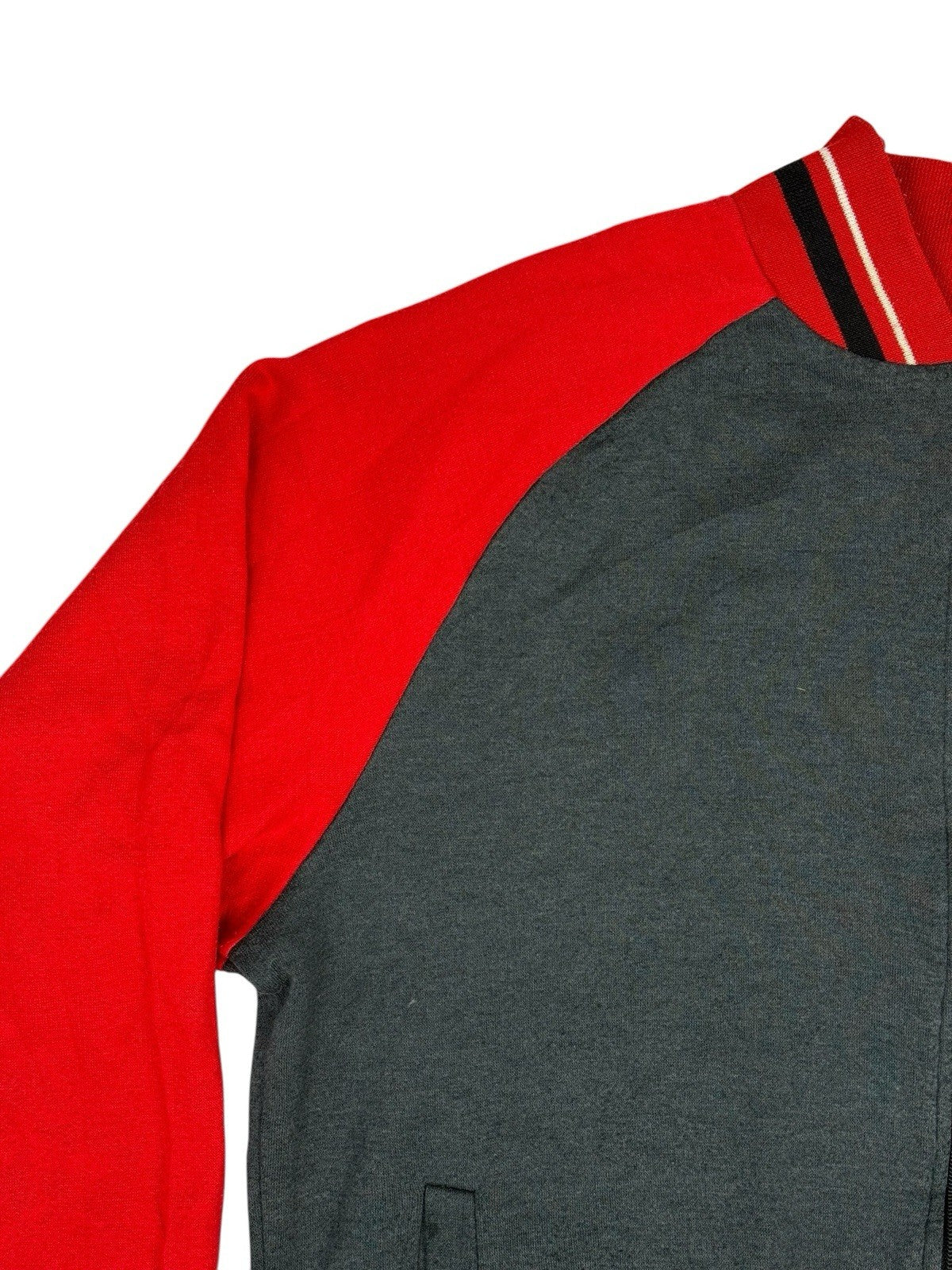 Nike Vintage Grey and Red Zip Bomber Jacket Medium