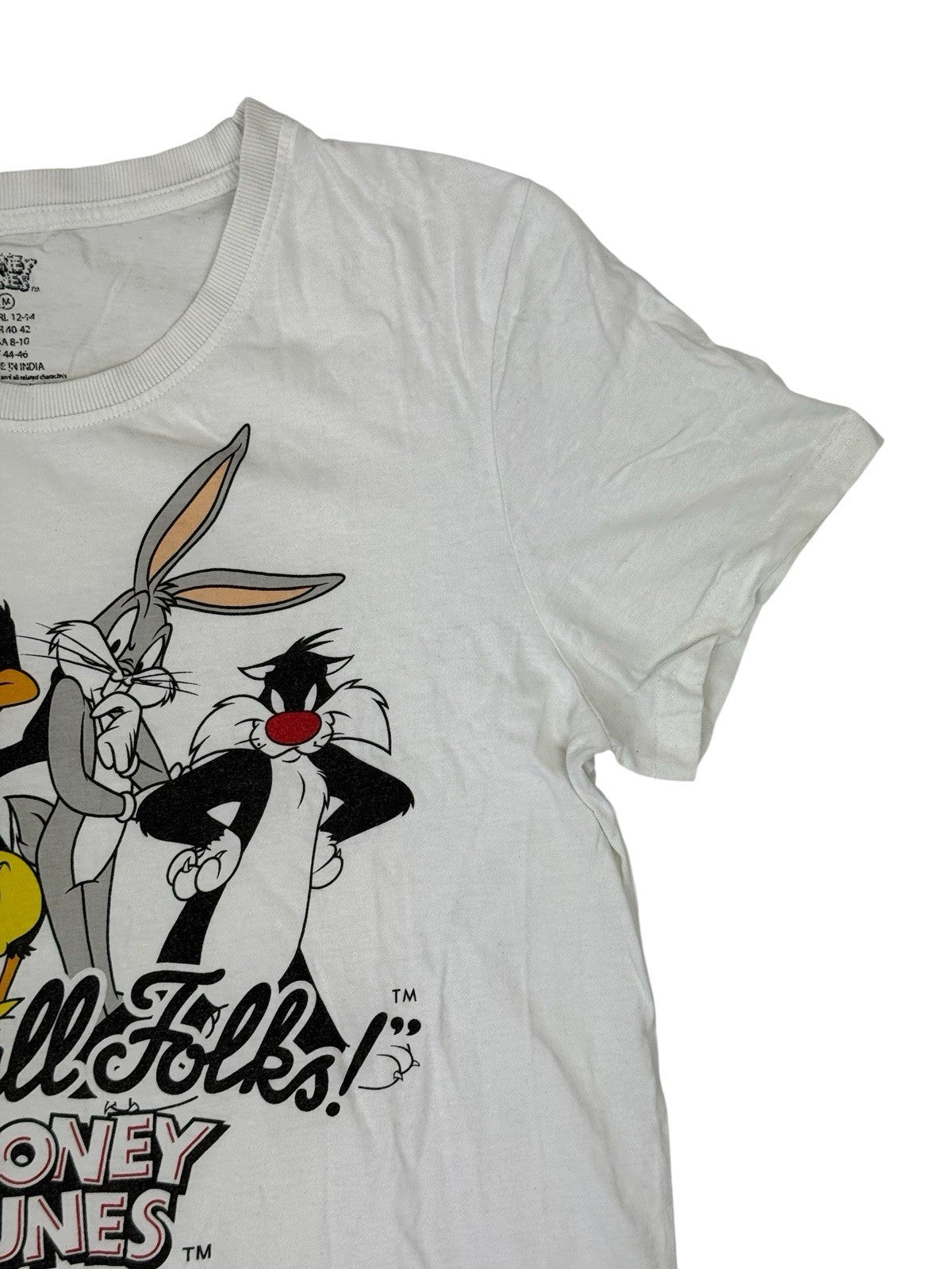 Looney Tunes White Printed That's All Folks Top Size 12-14