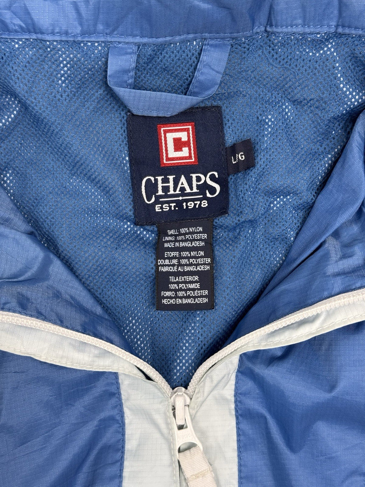 Chaps Blue Retro Nylon Zip Hooded Jacket Large