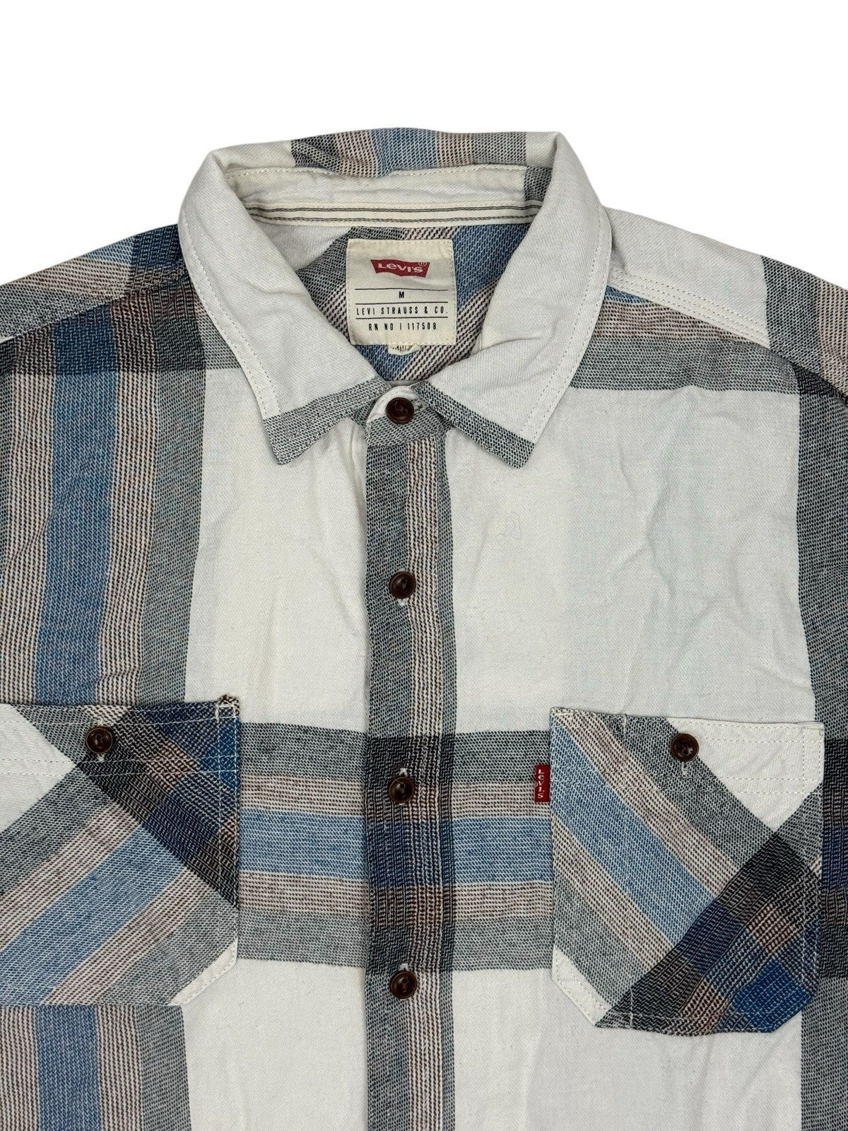 Levi's White Plaid Cotton Collared Shirt Medium
