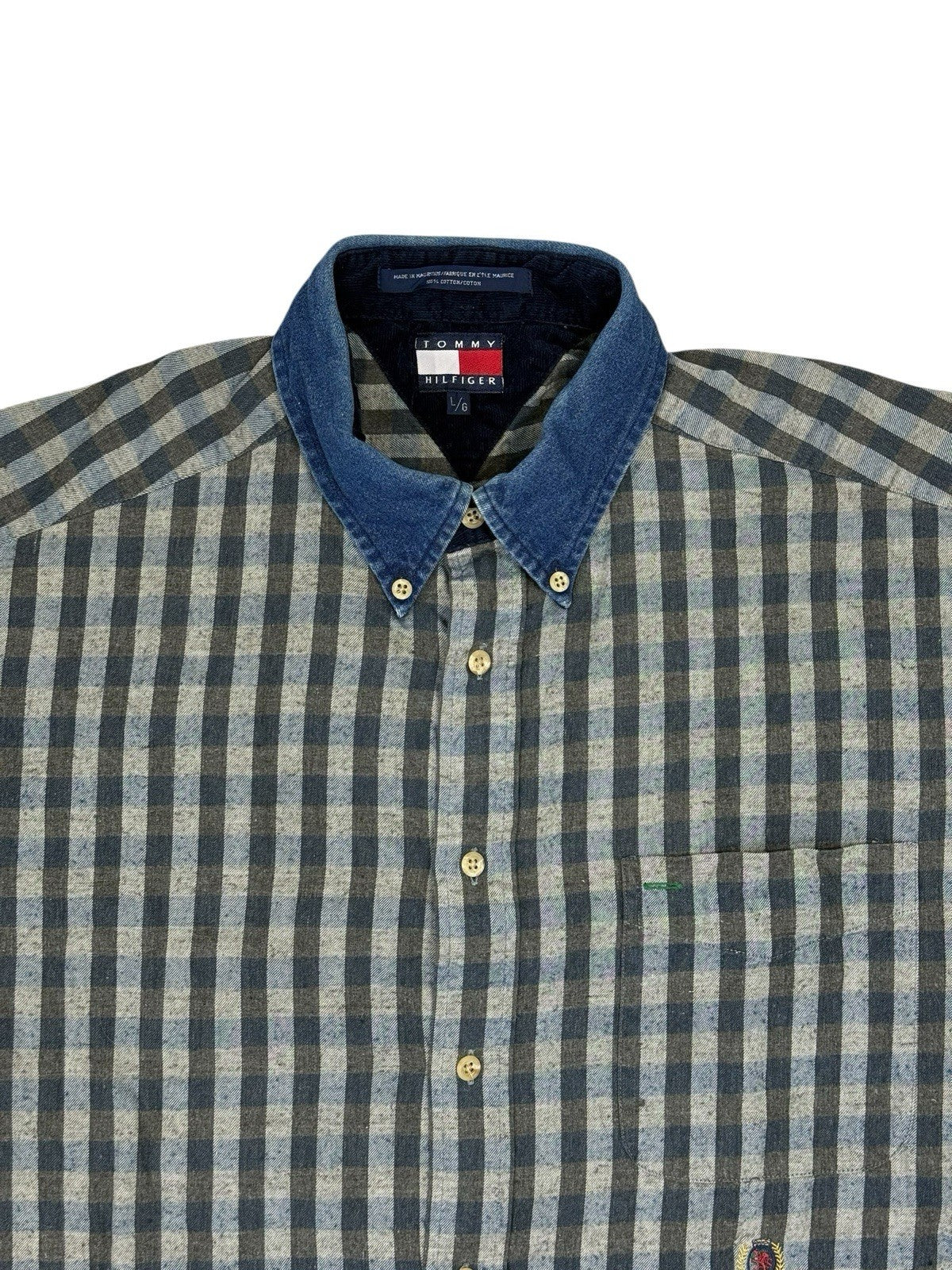 Tommy Hilfiger Blue Check Retro Collared Shirt Large