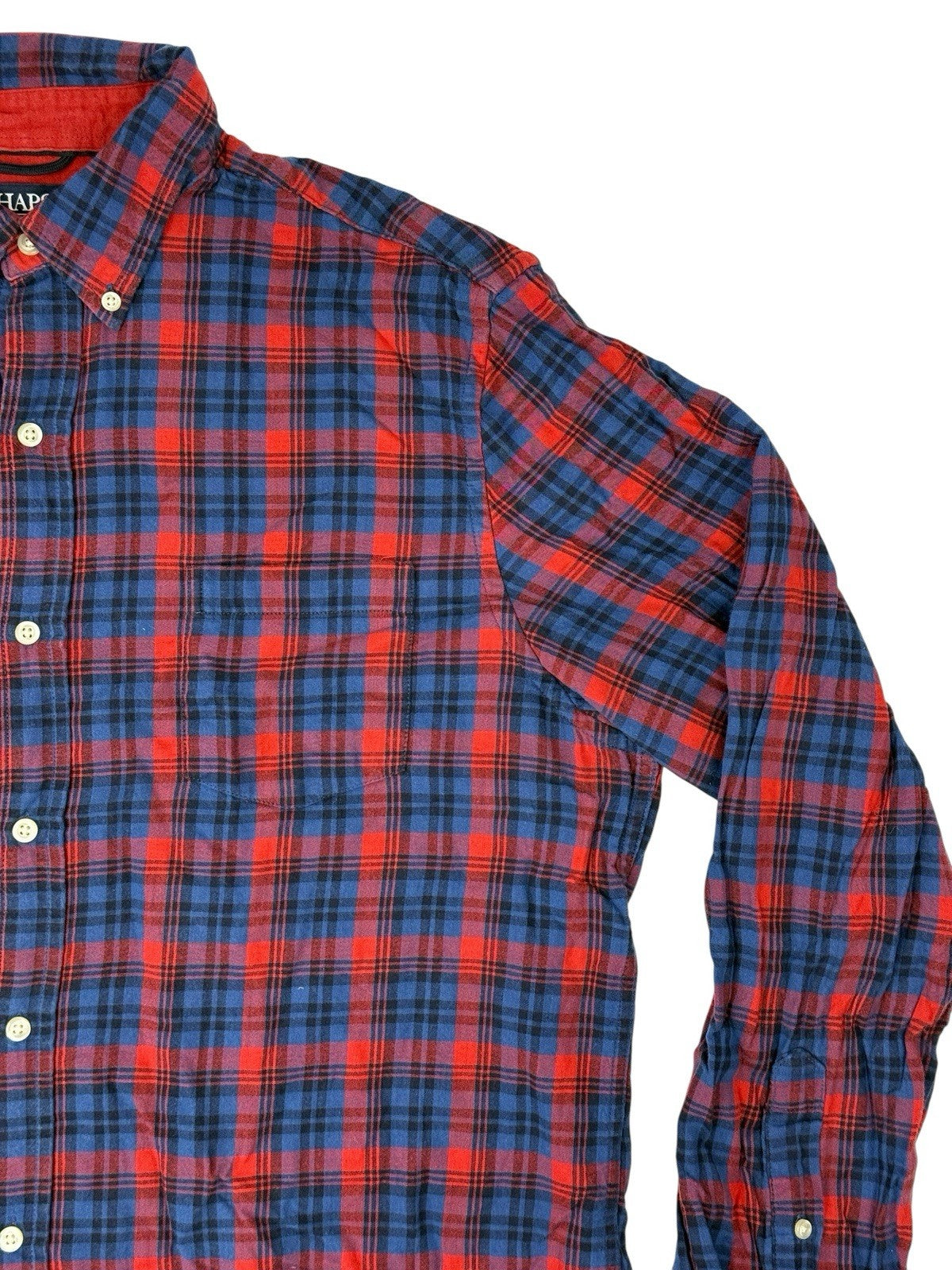 Chaps Retro Blue Plaid Cotton Collared Shirt XL