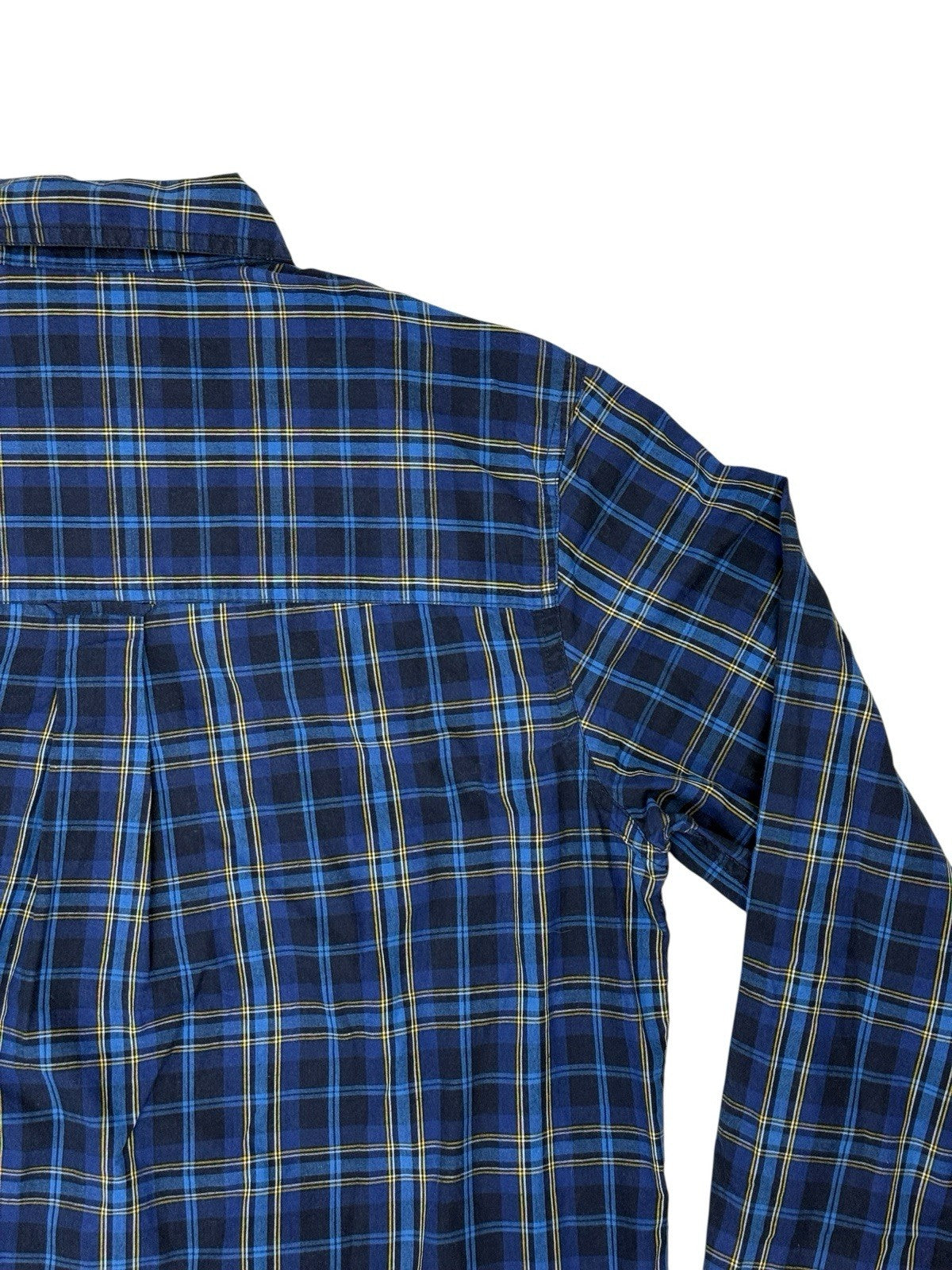 Chaps Blue Cotton Blend Plaid Collared Shirt Medium