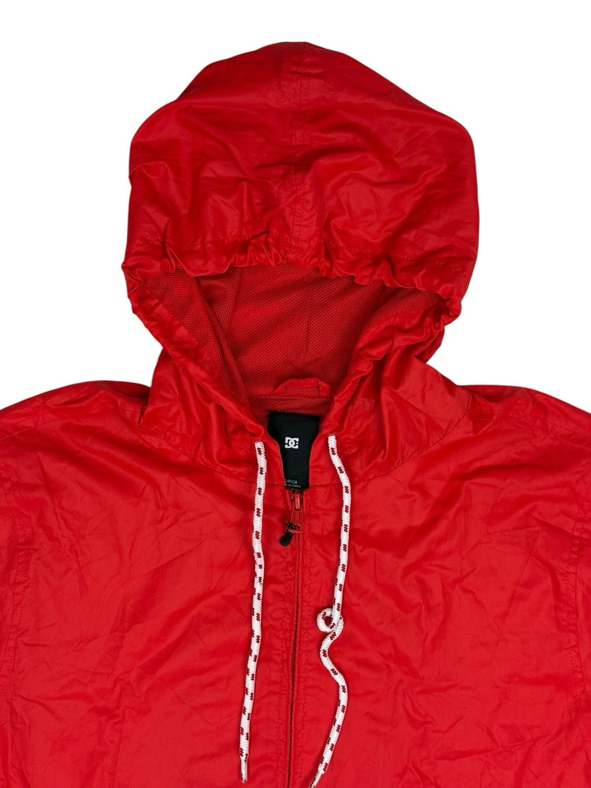 DC Red Hooded Zip Rain Jacket Small
