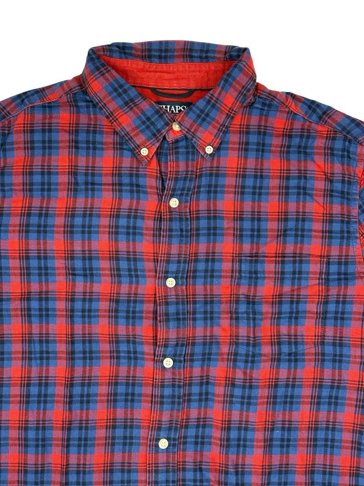 Chaps Retro Blue Plaid Cotton Collared Shirt XL