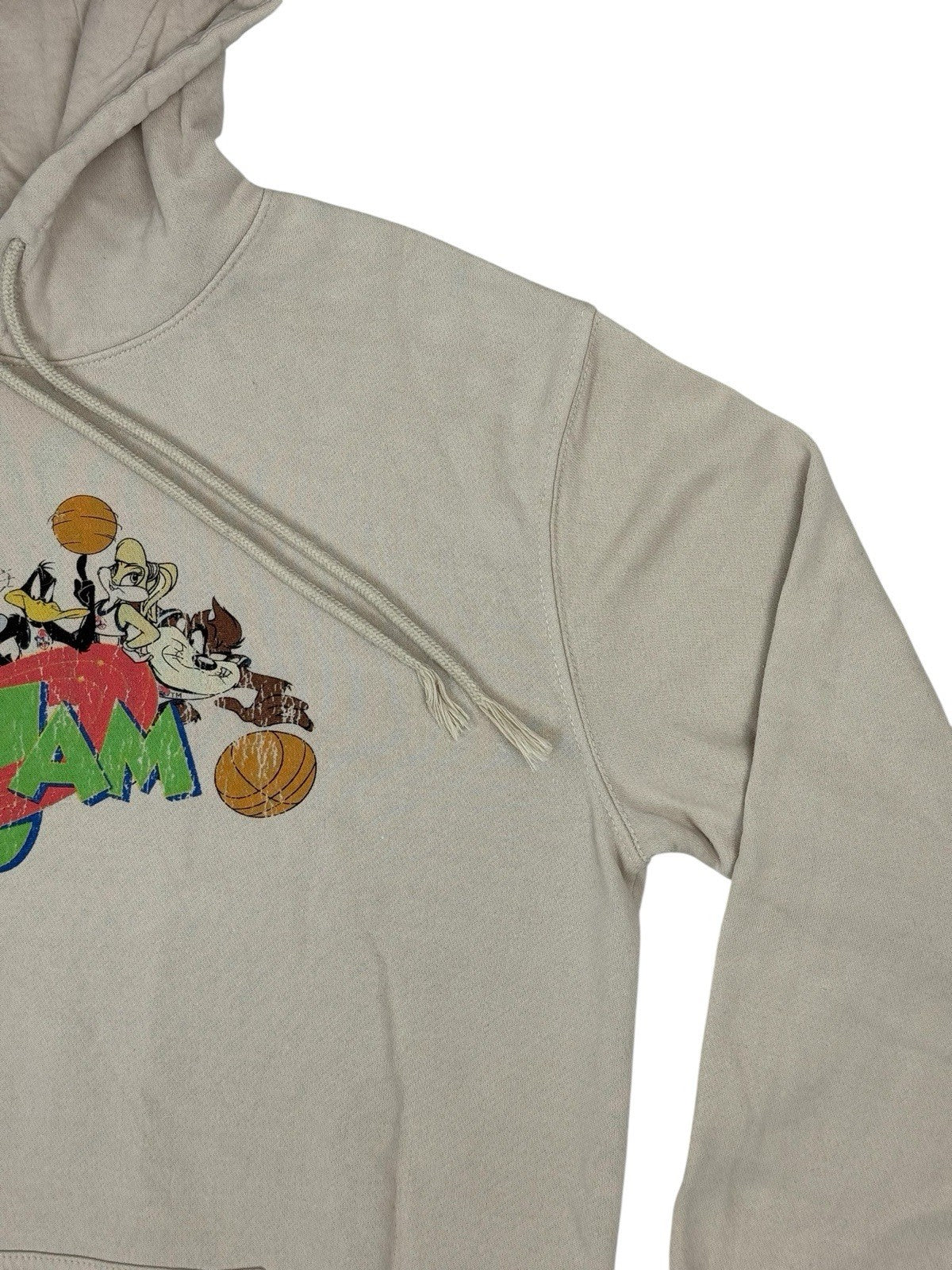 Retro Space Jam Beige Distressed Printed Hoodie Small