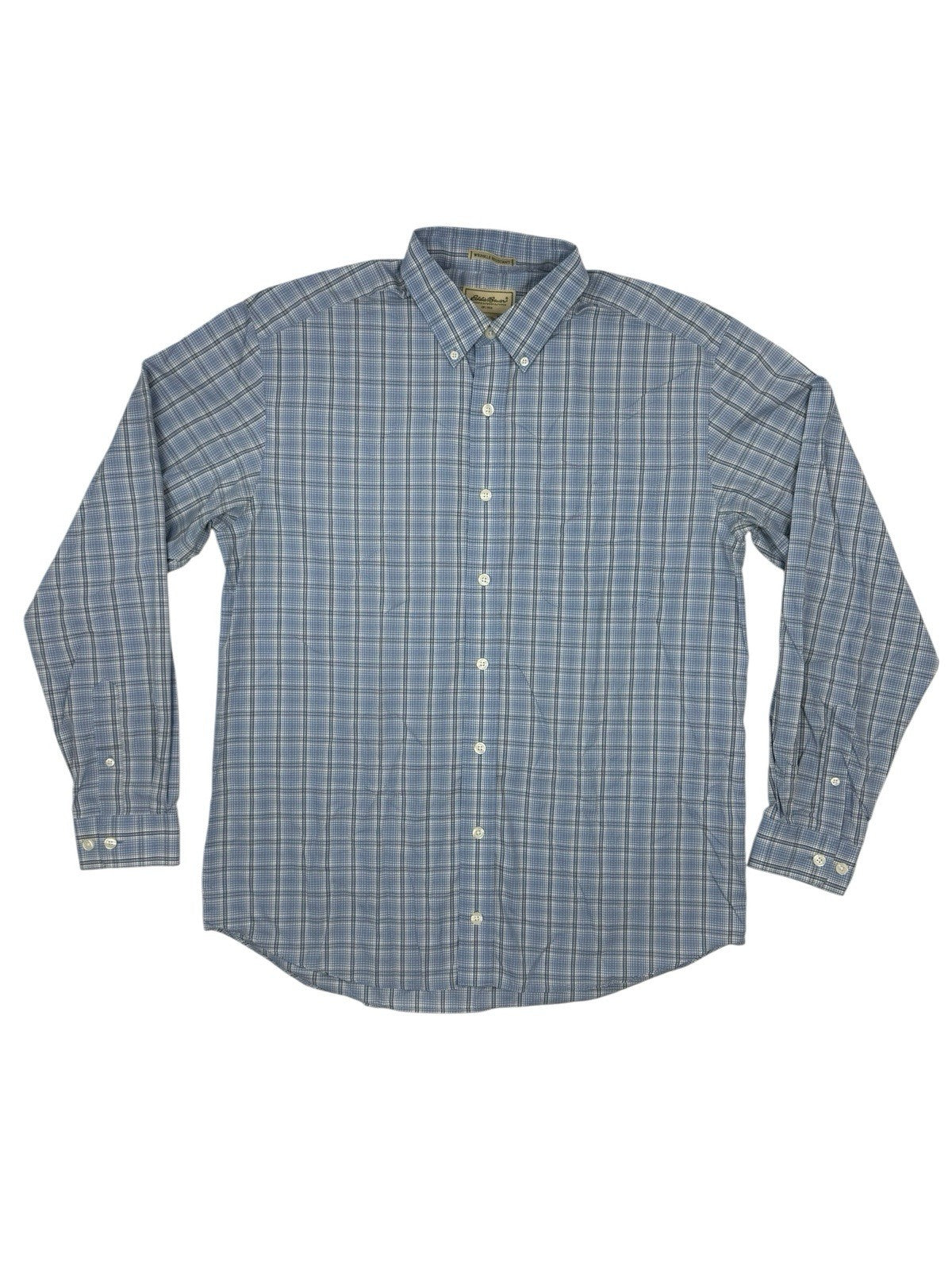 Eddie Bauer Retro Blue Plaid Cotton Collared Shirt Large Tall Fit