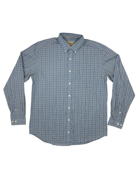 Eddie Bauer Retro Blue Plaid Cotton Collared Shirt Large Tall Fit
