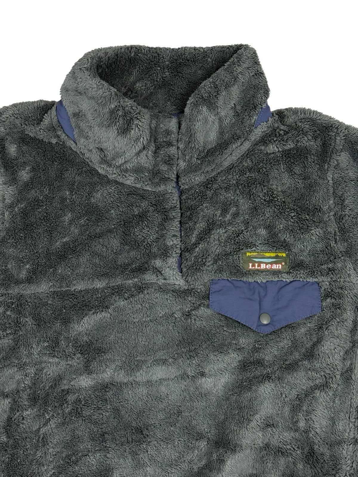 LL Bean Grey Hi-Pile Fleece Snap Jumper Medium