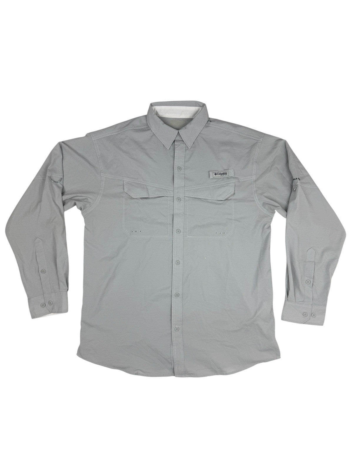 Columbia Grey PFG Polyester Fishing Shirt Large