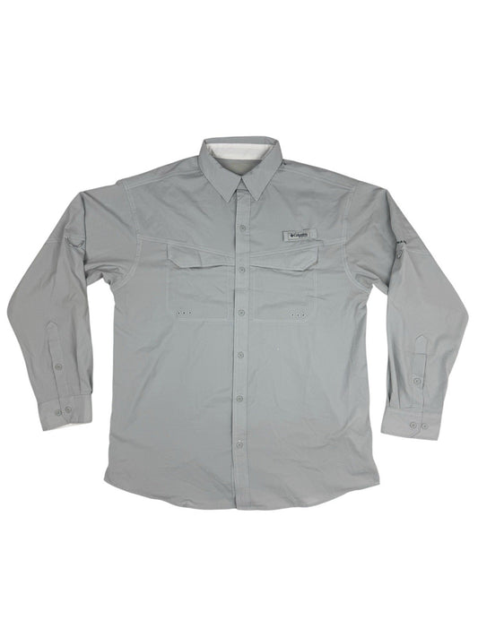 Columbia Grey PFG Polyester Fishing Shirt Large